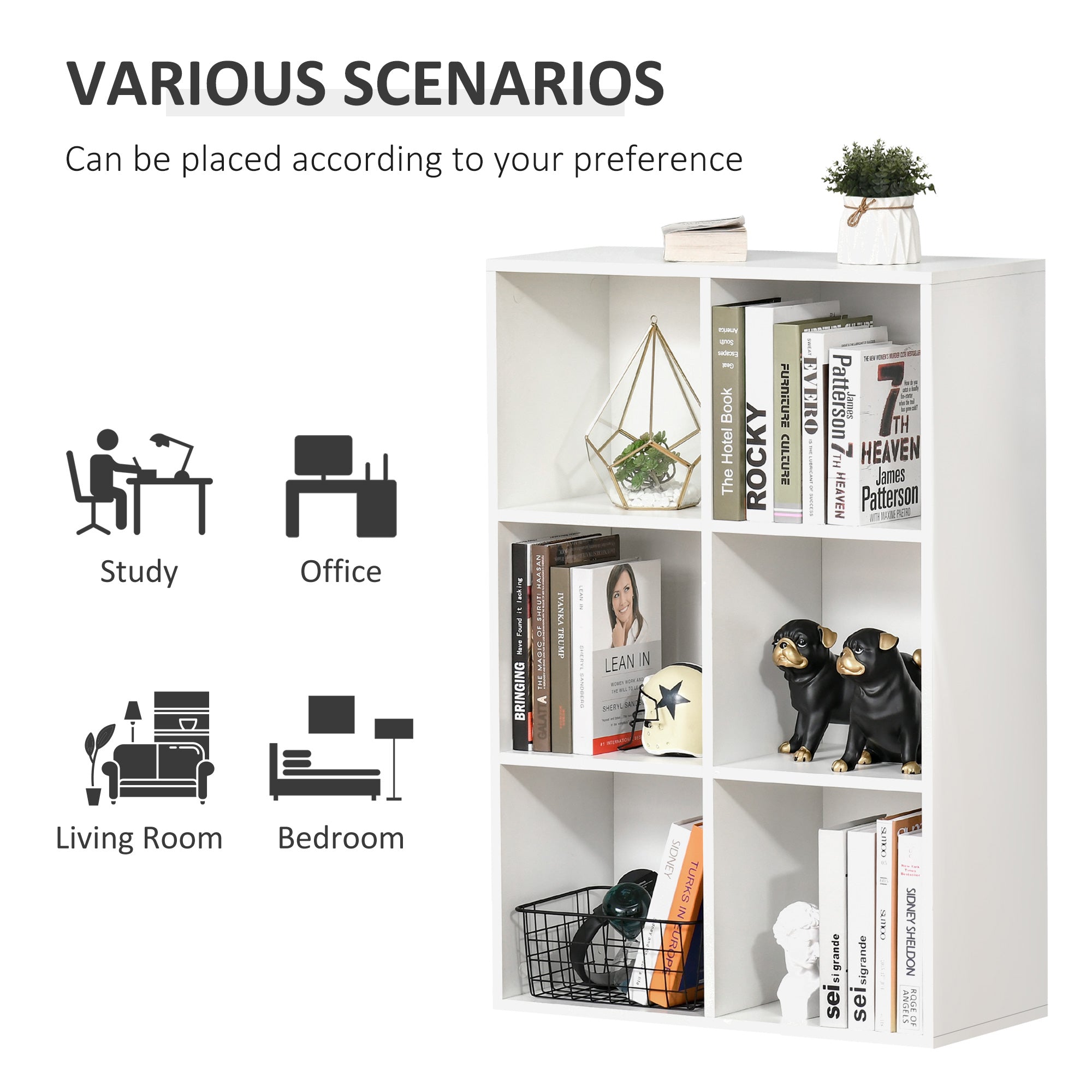 HOMCOM Six-Cube Bookcase - White Wood Effect 