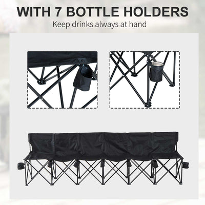Outsunny 6 Seater Folding Camping Chair with Cup Holder & Carry Bag - Black 
