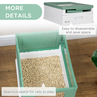 PawHut Hooded Cat Litter Box, Portable Pet Toilet, with Scoop, Front Entry - Green 
