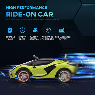 HOMCOM Lamborghini Sian Licensed 12V Kids Electric Ride On Car 2 Motors Toy Car with Remote Control Music Lights MP3 for 3-5 Years Green 