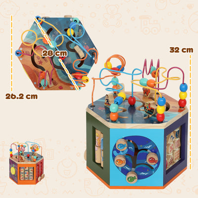 AIYAPLAY Wooden Activity Cube, Baby Toys with Bead Maze, Pattern Sorter for Toddlers Boys and Girls 18+ Months 