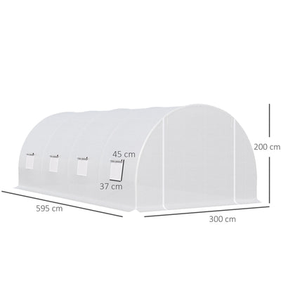 Outsunny 6 x 3 x 2 m Polytunnel Greenhouse, Walk in Polytunnel Tent with Metal Frame, Zippered Door and 8 Windows for Garden and Backyard, White 