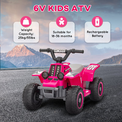 AIYAPLAY 6V Electric Quad Bike for Kids, Ride On ATV w/ Forward Backward, Headlights, for 18-36 Months, Pink 
