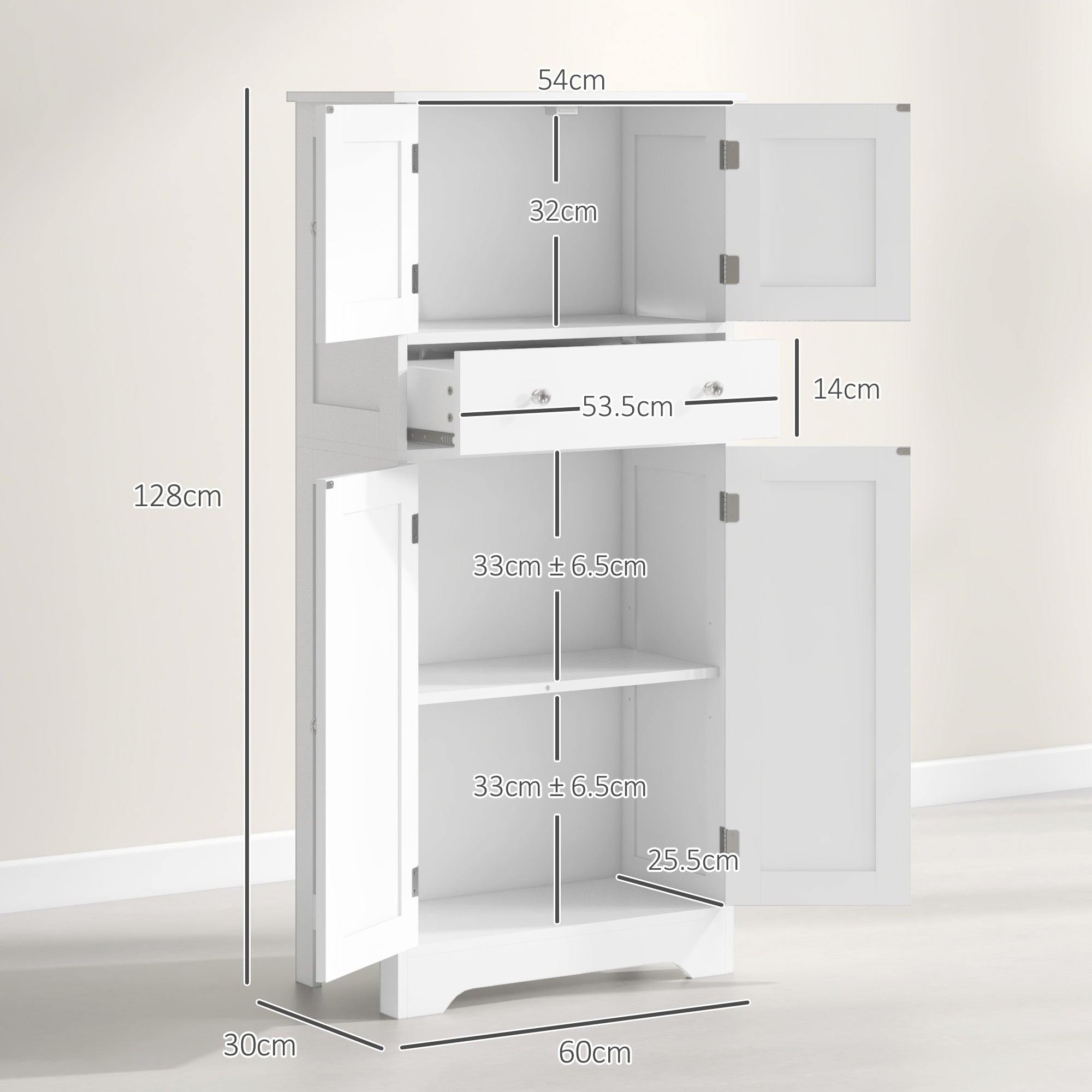 HOMCOM Multi-Storage Freestanding Kitchen Cabinet - White 