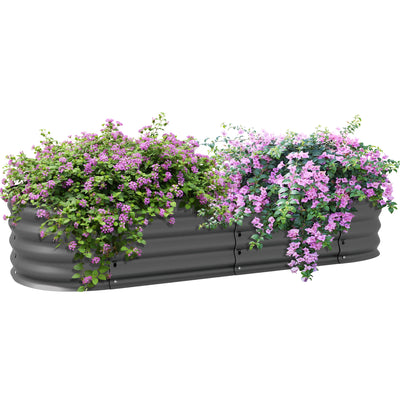 Outsunny Galvanised Raised Garden Bed, Metal Planter Box with Safety Edging, for Flowers, Herbs, Succulents, Dark Grey 