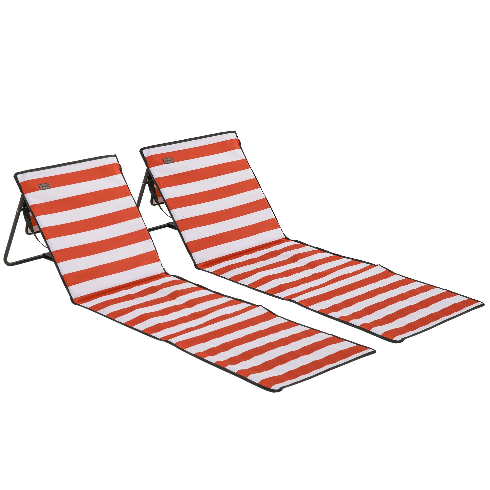 Outsunny Set of 2 Foldable Garden Beach Chair Mat, Outdoor Sun Lounger Seats with Adjustable Back, Magazine Pocket, Carry Bag 