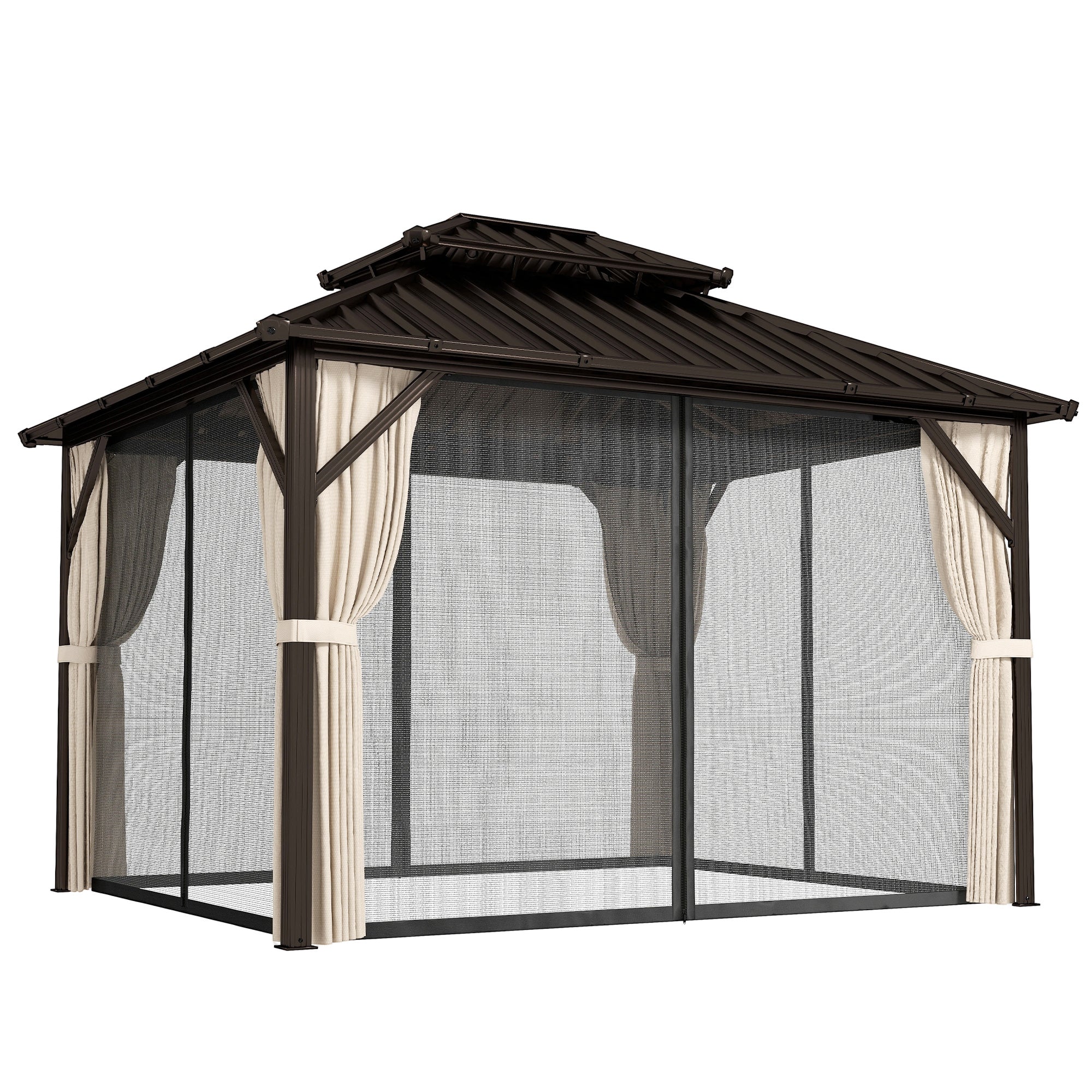 Outsunny 3x3.6 m Hardtop Gazebo Canopy with UPF50+ Double Galvanised Steel Roof, Aluminium Garden Gazebo Permanent Pavilion, Brown 