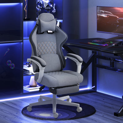 HOMCOM Ergonomic High Back Gaming Chair for Adults, Printed Velvet Computer Recliner Chair with Footrest, Lumbar Support, Adjustable Height and 360° Swivel Seat for Office or Gaming, Grey 