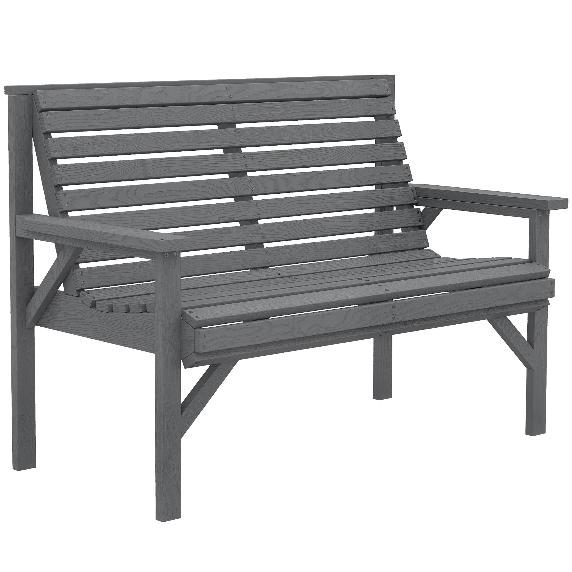 Outsunny 2 Seater Wooden Garden Bench, Slatted Patio Bench with Armrest and Backrest, Outdoor Furniture for Indoor, Balcony 