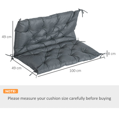Outsunny 2 Seater Bench Cushion, Garden Chair Cushion with Back and Ties for Indoor and Outdoor Use, 98 x 100 cm, Dark Grey 