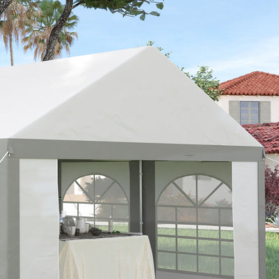 Outsunny 4 x 4m Galvanised Party Tent, Marquee Gazebo with Sides, Four Windows and Double Doors, for Parties, Wedding and Events 