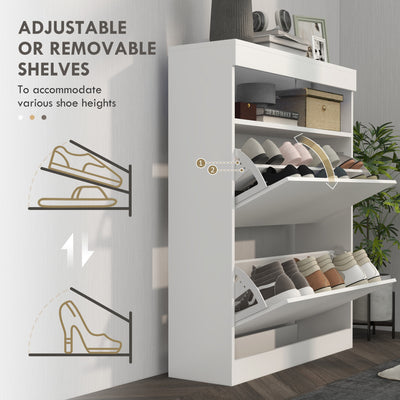 HOMCOM 16 Shoe Pair Storage Cabinet, with Flip Doors - High Gloss White 