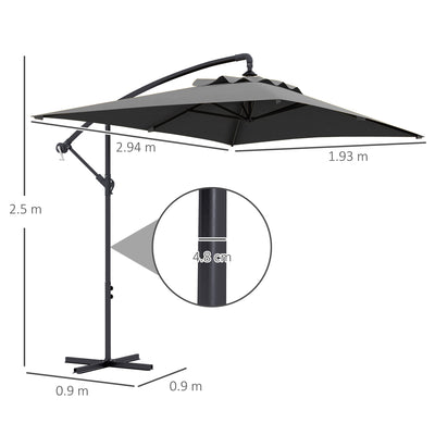 Outsunny 3(m) Cantilever Overhanging Parasol, with Cross Base - Grey 