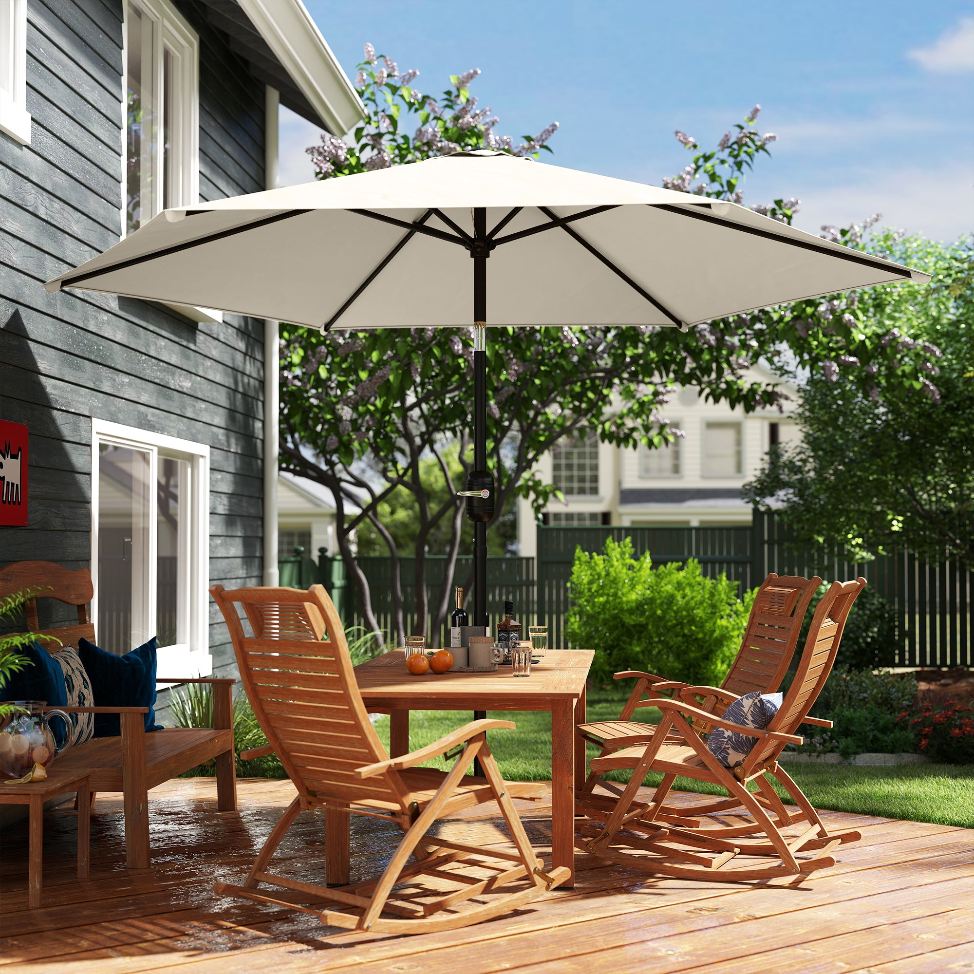 Outsunny 2.6 m Garden Parasol Umbrella with Aluminium Pole, Outdoor Patio Umbrella with Tilt and Crank, Vent, Cream White 