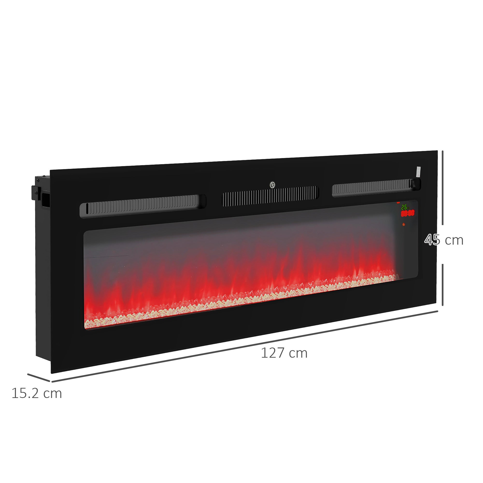 HOMCOM 127cm Electric Fireplace, 2000W Recessed and Wall Mounted Electric Fire with Remote Control, 9 Flame Colour and Crystal, Black 