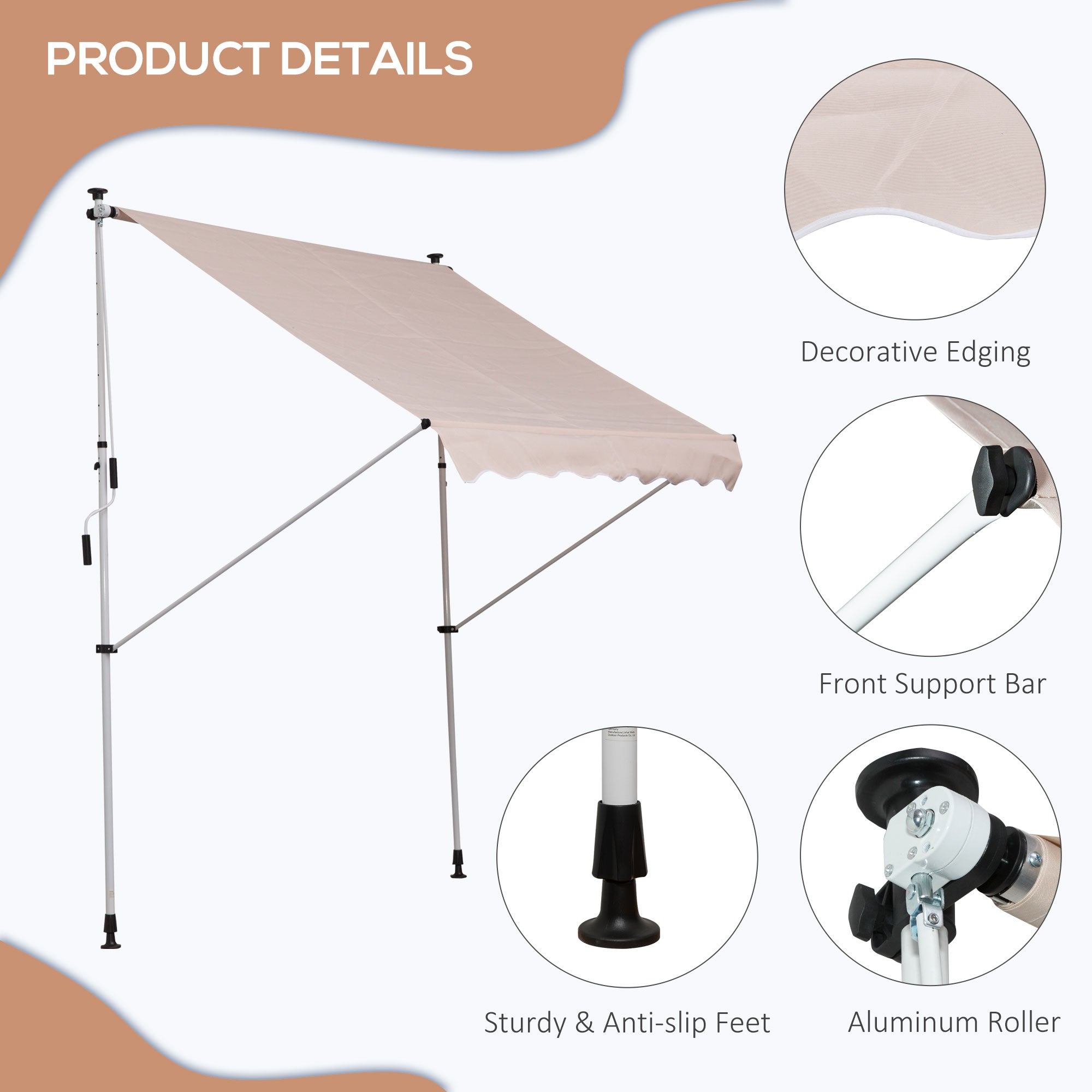 Outsunny 2x1.5m  Adjustable Outdoor Aluminium Frame Awning Beige 