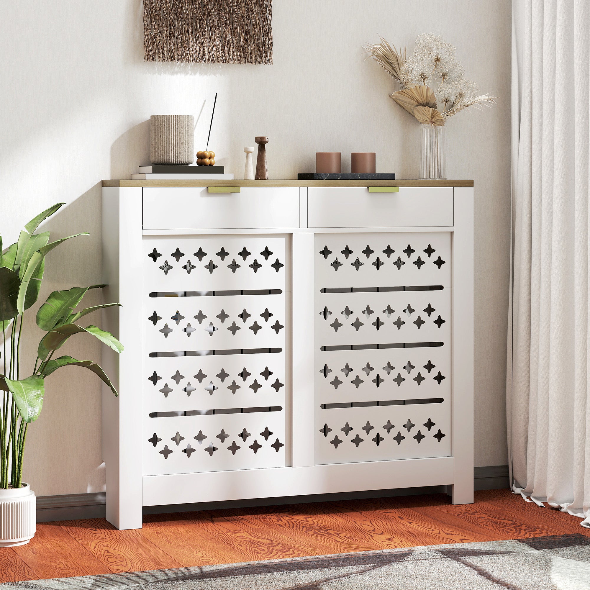 HOMCOM 108 x 19 cm Minimal Radiator Cover, with 2 Drawers - White 