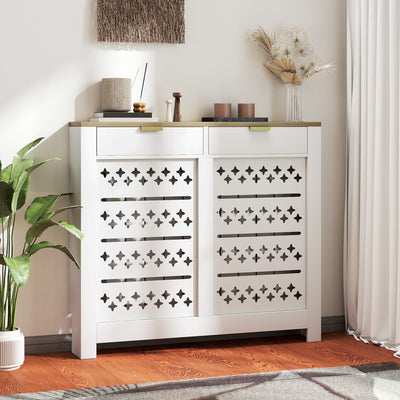 HOMCOM 108 x 19 cm Minimal Radiator Cover, with 2 Drawers - White 