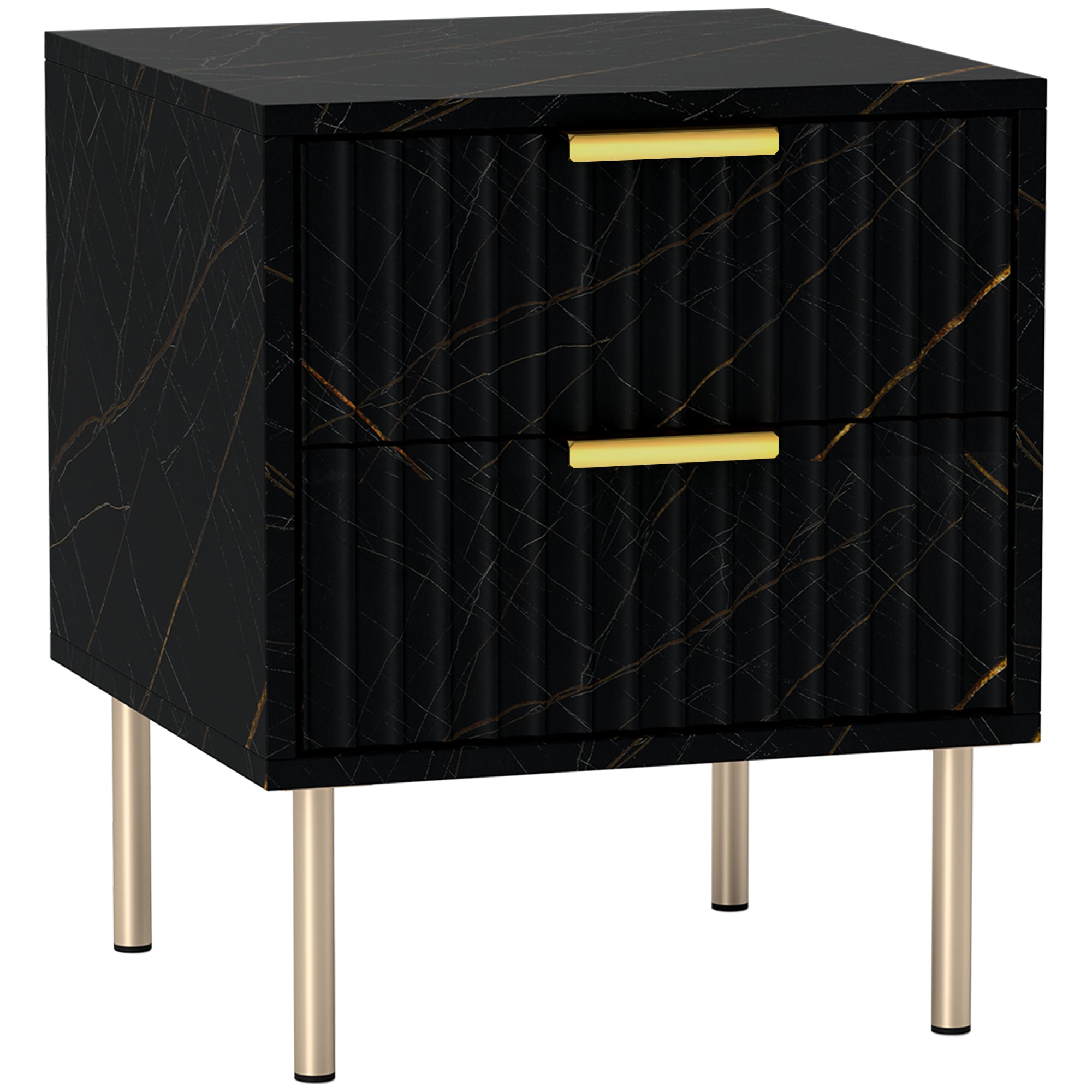 HOMCOM Elegant Two-Drawer Bedside Table - Black 