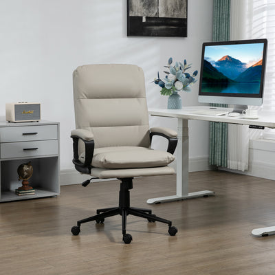 Vinsetto Office Chair, PU Leather Computer Desk Chair Office Chair with Adjustable Height and Swivel Rolling Wheels for Work Study, Light Grey 