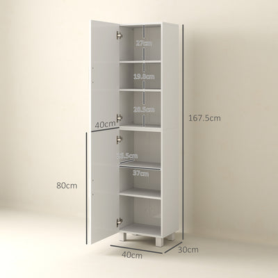 HOMCOM Tall Bathroom Cabinet, Freestanding Bathroom Cabinet with Adjustable Shelves and Double Doors 