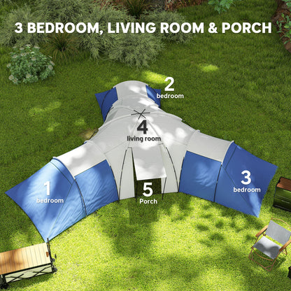 Outsunny 6-9 Man Tent with Bedrooms and Living Room, Accessories Included, Blue 