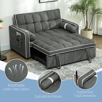 HOMCOM Two-Seater Linen-Look Sofa Bed - Charcoal Grey 