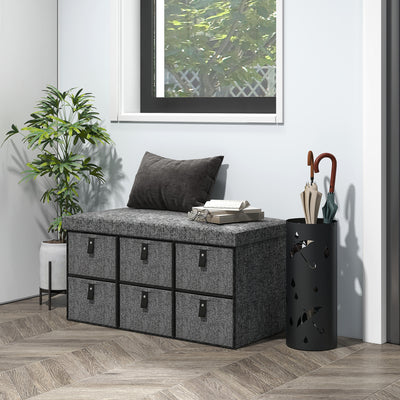 HOMCOM Six-Drawer Shoe Storage Bench, with Padded Top Seat - Dark Grey 