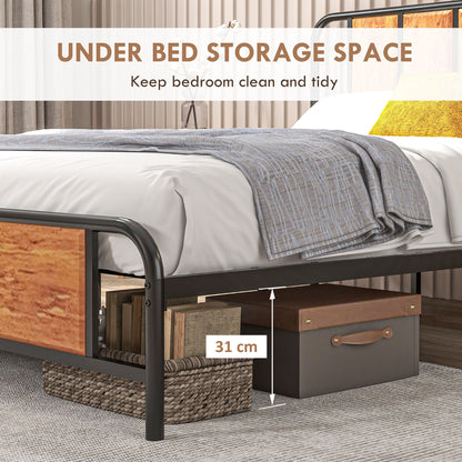 HOMCOM 5.2ft King Bed Frame with Industrial Wood Headboard, Steel Slat Support and 31cm Underbed Storage Space, 160 x 207cm, Rustic Brown 