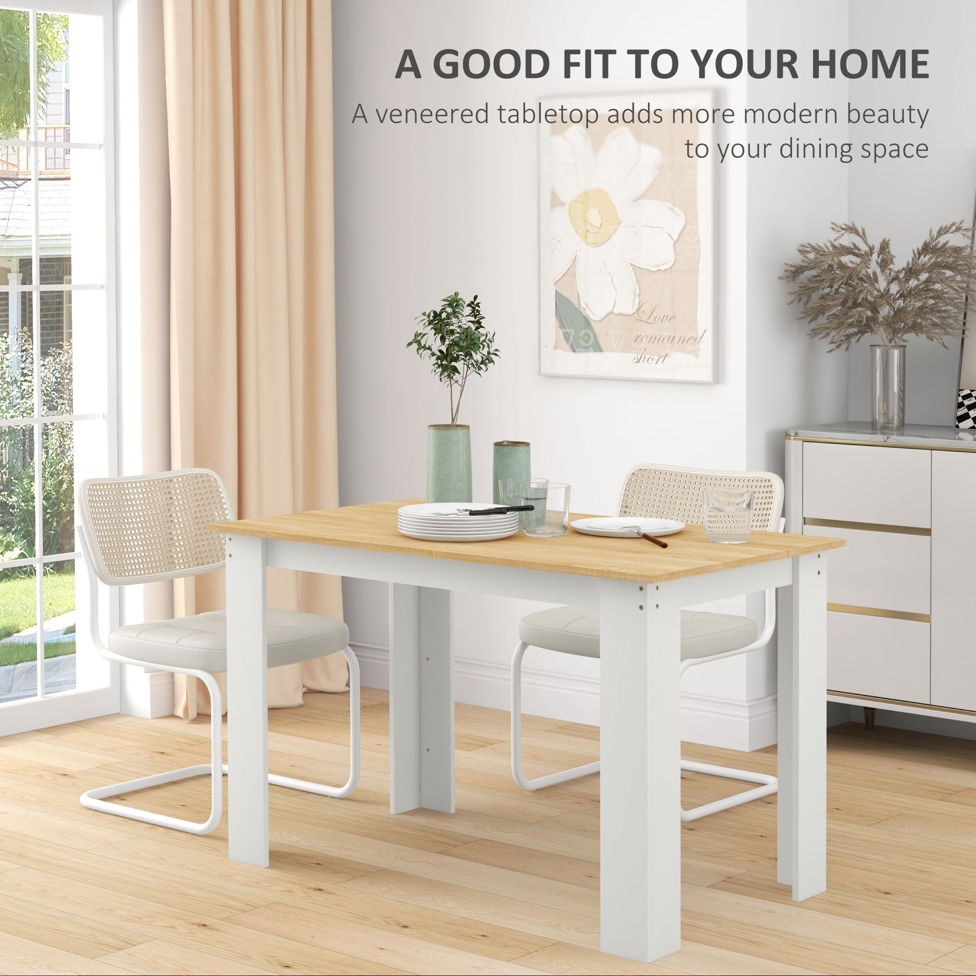 HOMCOM Dining Table for 4-6 People, Kitchen Table with Wood Effect for Dining Room, Oak and White 