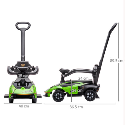 AIYAPLAY Kids 2-In-1 Lamborghini Ride-On and Stroller, with Horn - Green 