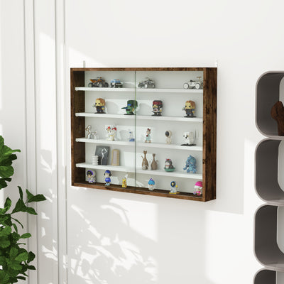 HOMCOM 5-Tier Wall Display Shelf Unit Cabinet w/ 4 Adjustable Shelves Glass Doors Home Office Ornaments 60x80cm Rustic brown 