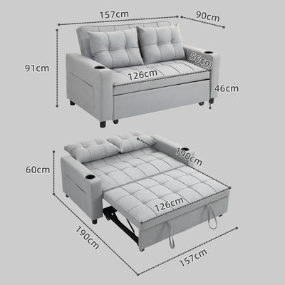 HOMCOM Two-Seater Pull-Out Sofa Bed - Light Grey 