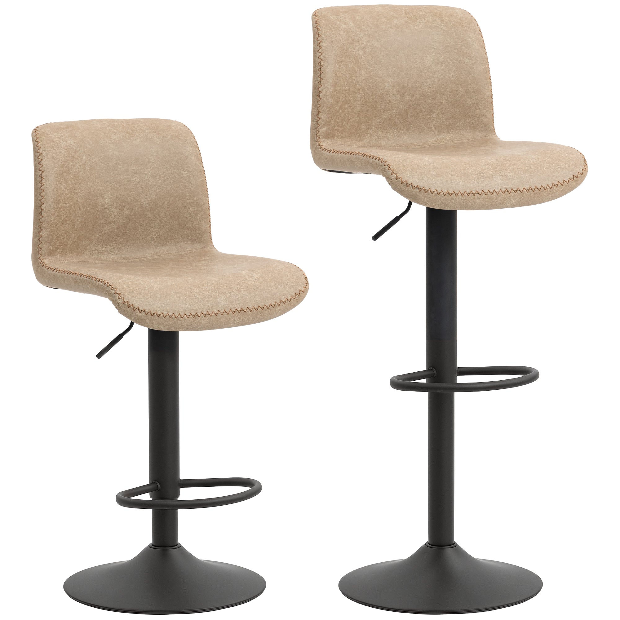HOMCOM Bar Stools Set of 2, PU Leather Barstools with Backrest and Footrest for Kitchen, Counter, Breakfast Bar, Light Brown 