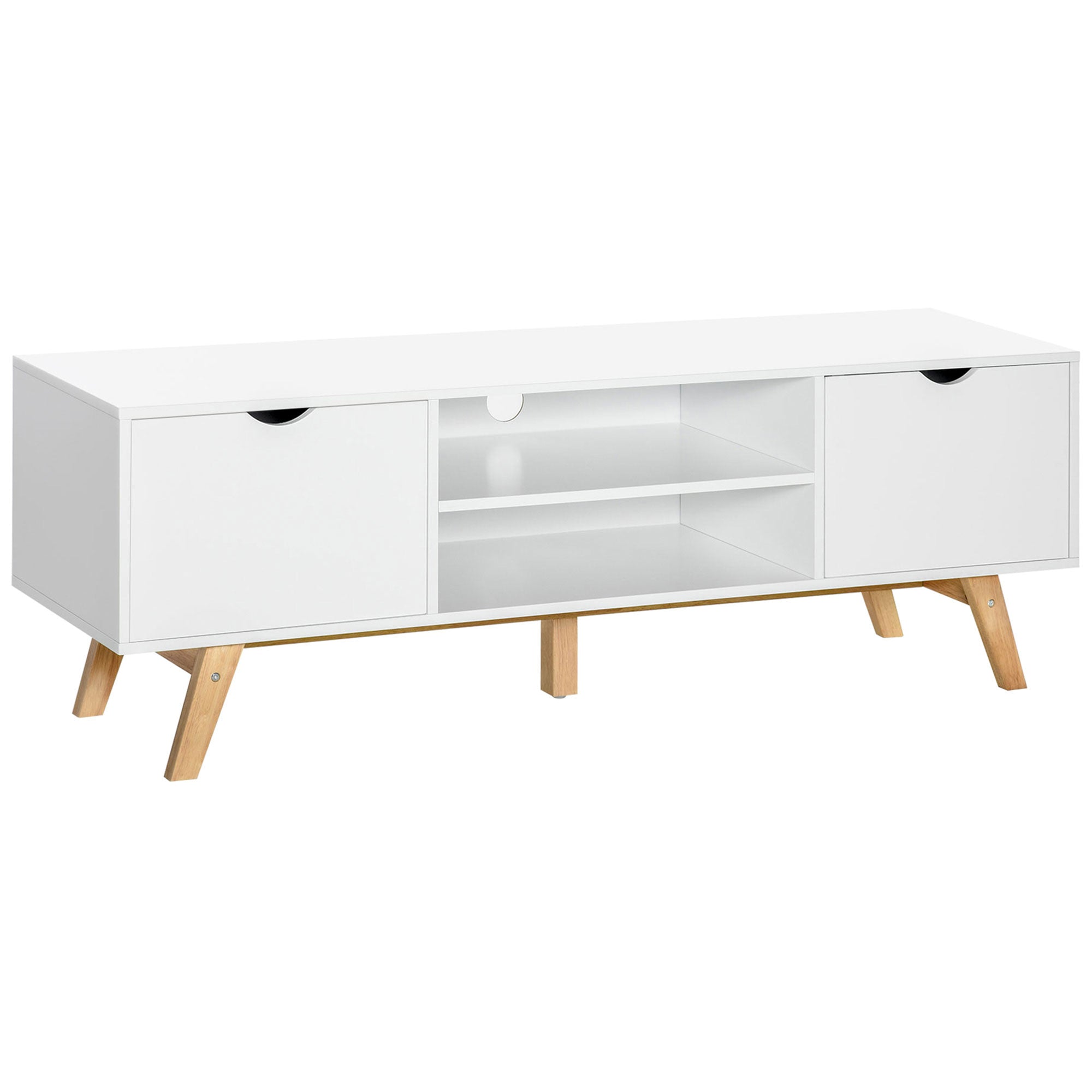 HOMCOM TV Stand Cabinet for TVs up to 65", Media Unit w/Wood Legs Storage Shelves Entertainment Center Modern Living Room Home Furniture White 