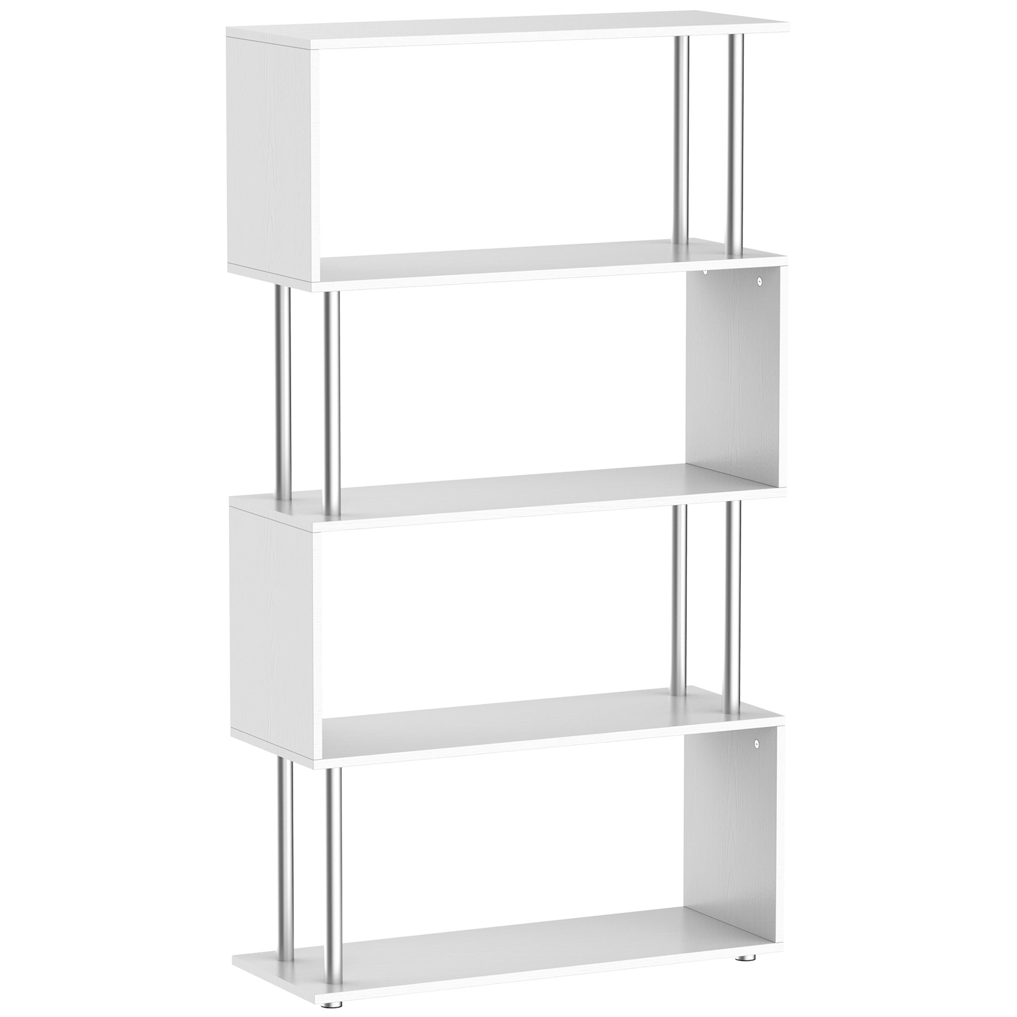 HOMCOM S Shape Bookcase, 5 Tiers Bookshelf, Modern Freestanding Storage Shelf for Home Office, Study, Living Room, 80 x 30 x 145cm, White 