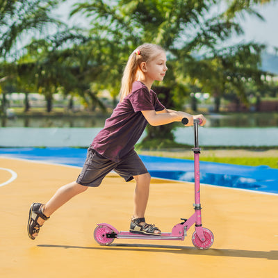 HOMCOM Kids Scooter, with Lights, Music, Adjustable Height, Foldable Frame, for Ages 3-7 Years - Pink 