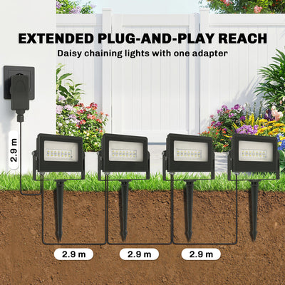Outsunny 32W LED Floodlights, Linkable 4-Pack Landscape Lighting with Remote Control, RGB Colour Changing, UK Plug, Black 