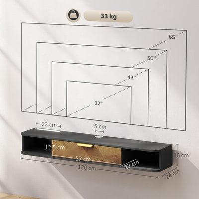 HOMCOM 120 cm Floating TV Stand with Storage - Charcoal Grey 