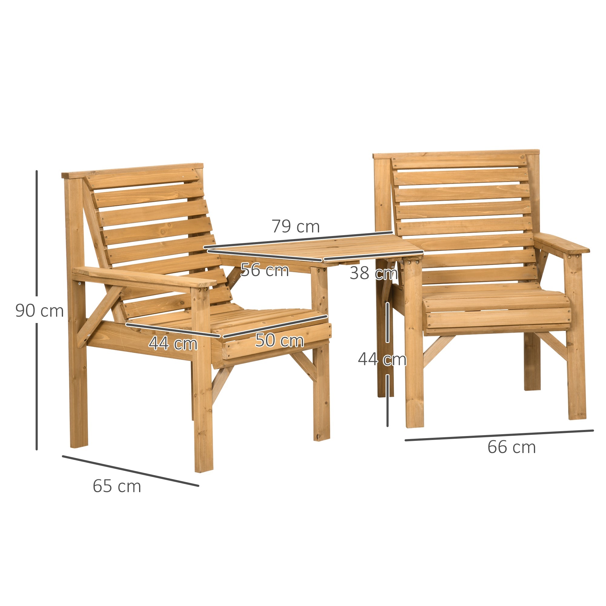 Outsunny Wooden Garden Love Seat, 2 Seater Jack & Jill Companion Seat with Coffee Table and Parasol Hole, Partner Bench, Table and Chairs Set, Outdoor Furniture for Garden, Balcony, Patio, Brown 