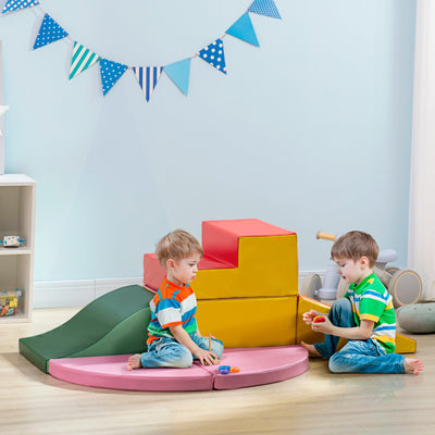 HOMCOM 6 Piece Soft Play Equipment for Kids Climb and Crawl, Red 