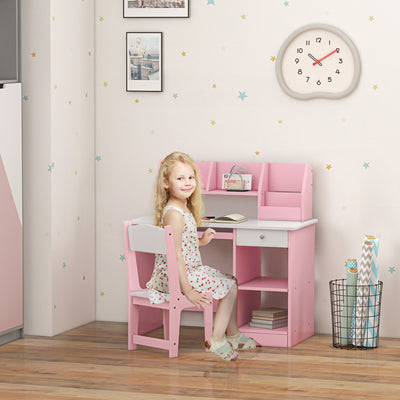 ZONEKIZ Two-Piece Kids Desk and Chair Set with Storage, for Ages 5-8 Years - Pink 