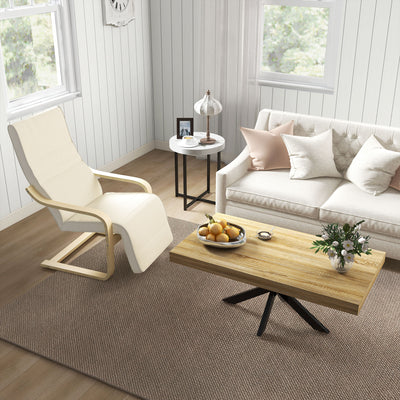 HOMCOM Wooden Lounging Chair Deck Relaxing Recliner Lounge Seat with Adjustable Footrest & Removable Cushion, Cream White 
