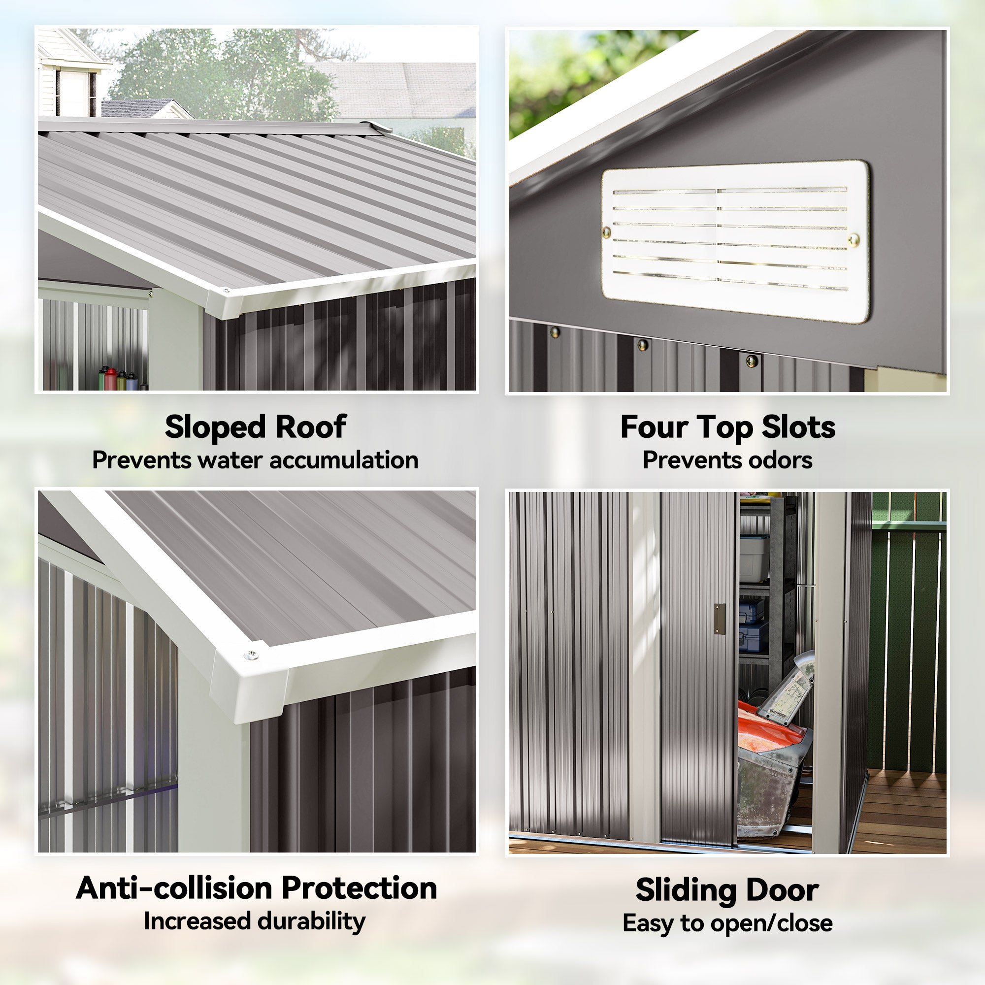 Outsunny Garden Metal Tool Storage Shed with Sliding Door, Sloped Roof and Foundation Kit, 152 x 132 x 188cm, Grey 