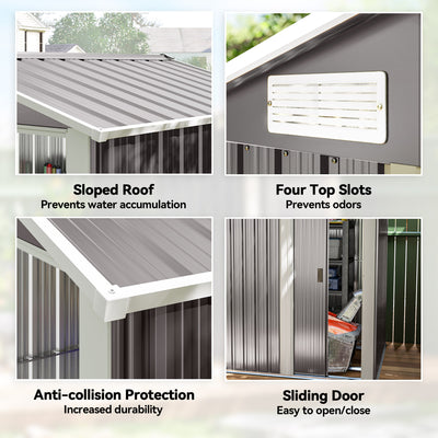 Outsunny Garden Metal Tool Storage Shed with Sliding Door, Sloped Roof and Foundation Kit, 152 x 132 x 188cm, Grey 