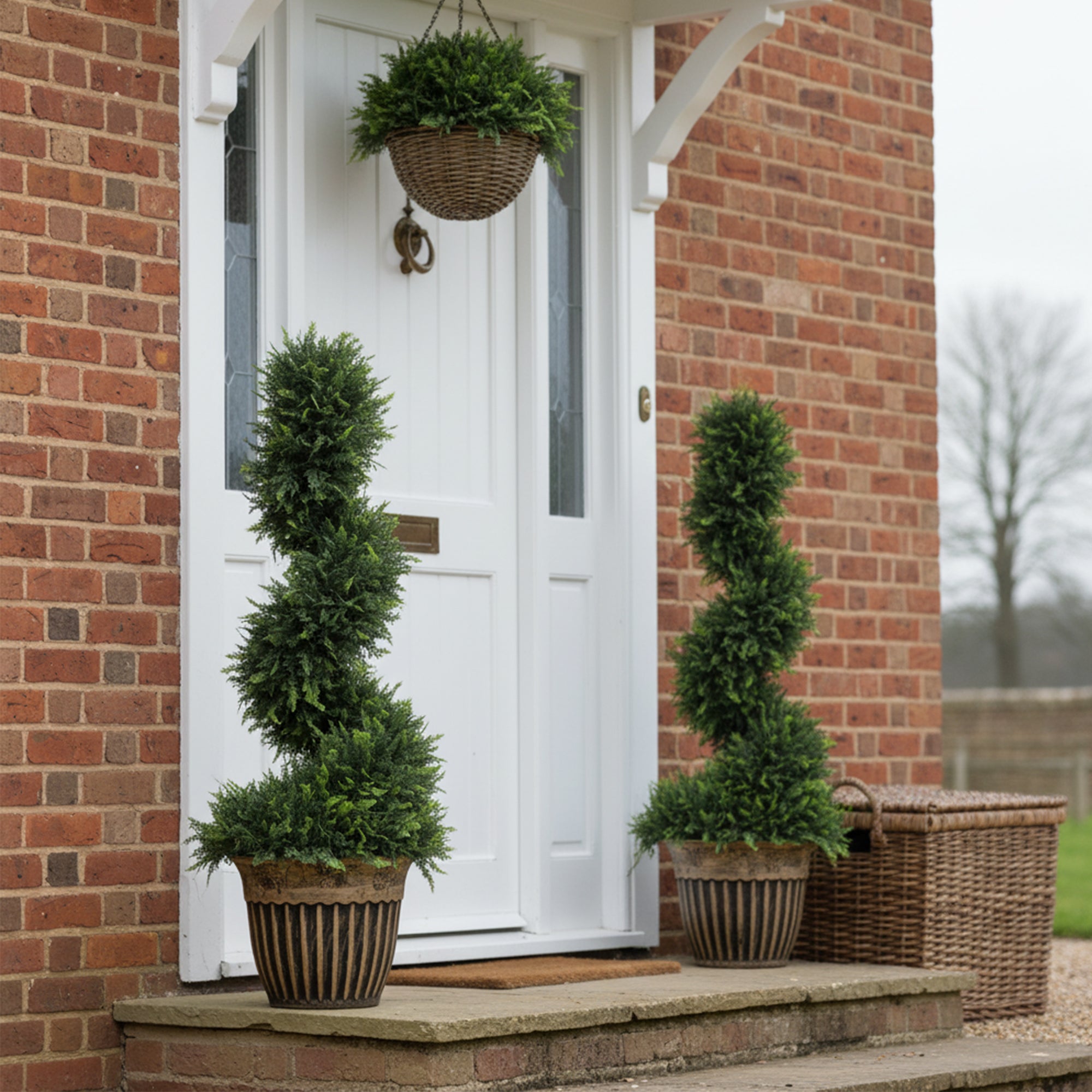 HOMCOM Set of 2 Artificial Plants, Topiary Spiral Boxwood Cypress Trees with Pot, for Home Indoor Outdoor Decor, 90cm 