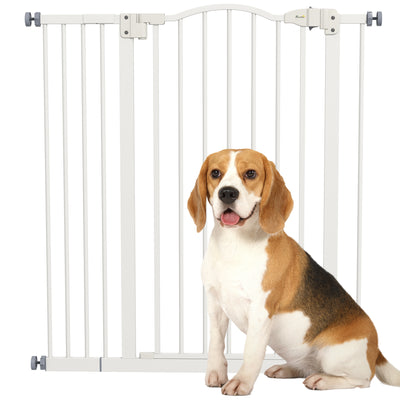 PawHut Pressure Fit Dog Stair Gate No Drilling Safety Gate Auto Close for Doorways, Hallways, 74-94cm Adjustable, 94cm Tall, White 