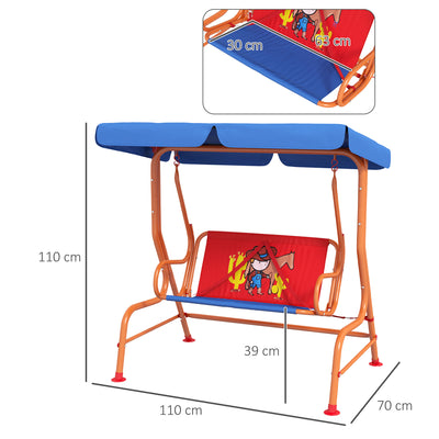 Outsunny Two Seater Kids Garden Swing, Cowboy Themed kids Swing Chair with Adjustable Canopy, Safety Belts for Outdoor Use 