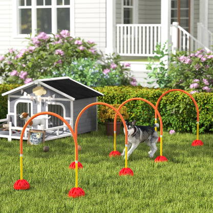 PawHut 4 Piece Dog Agility Training Equipment with 4 Adjustable Width Doors, Carry Bag, for Garden, Orange 