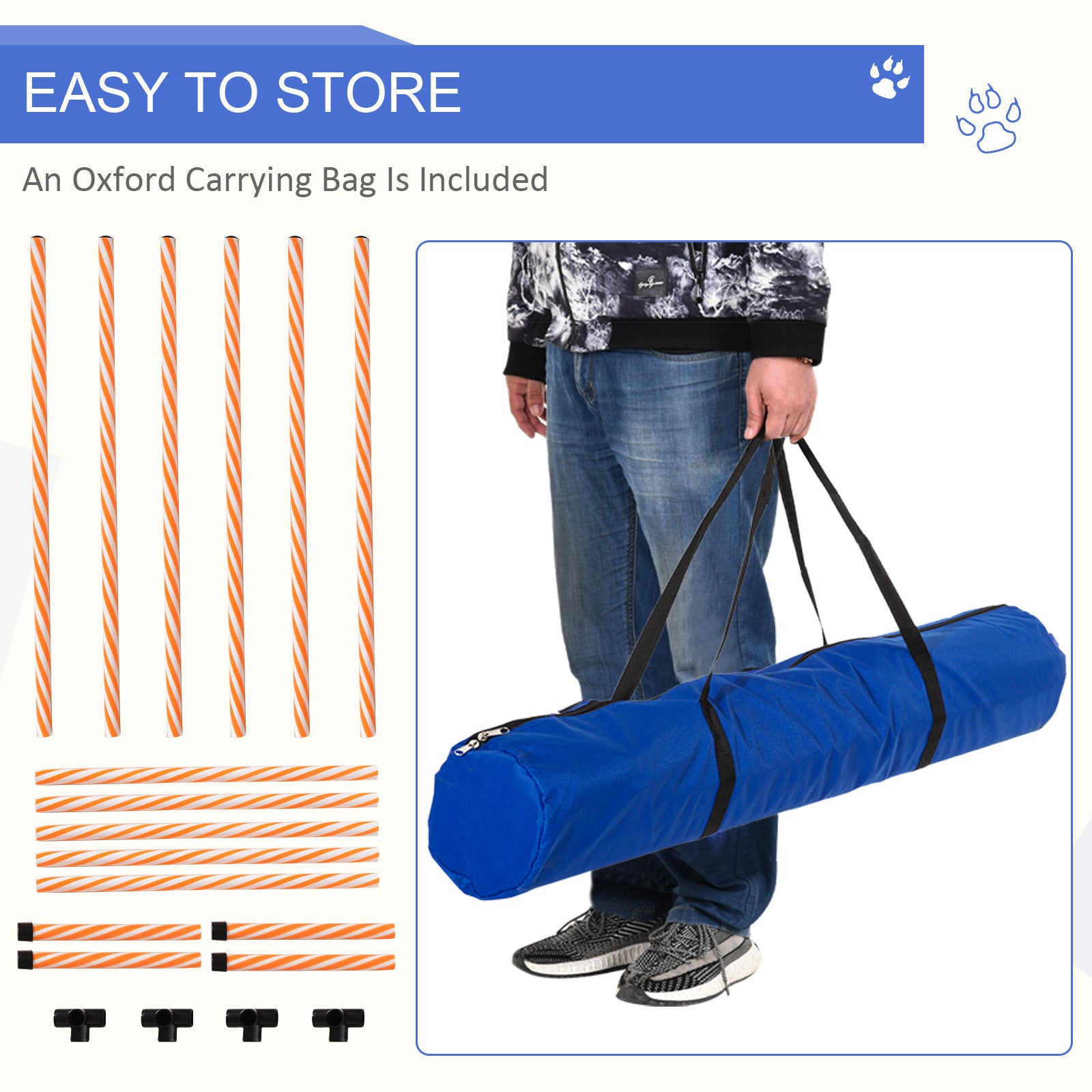 PawHut Dog Agility Equipment Pet Outdoor Training Play Run Obstacle w/ 6 Weaves Poles Whistle Carrying Bag 